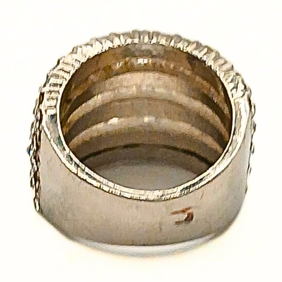 Silver Plated Four Row Pave Cubic Zirconium Encrusted Ring 6 Elegant Formal - Picture 5 of 6